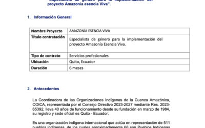 OPORTUNIDAD LABORAL: Especialista de género para la implementación del proyecto Amazonia esencia Viva